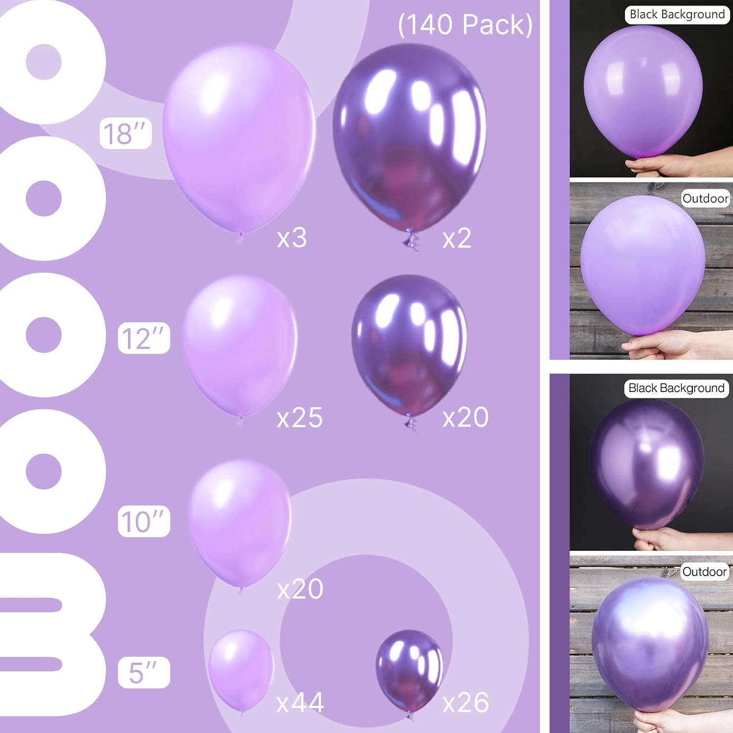 PartyWoo Purple Balloons - 140-Piece Lilac & Metallic Balloon Set | Perfect for Birthday & Party Decorations