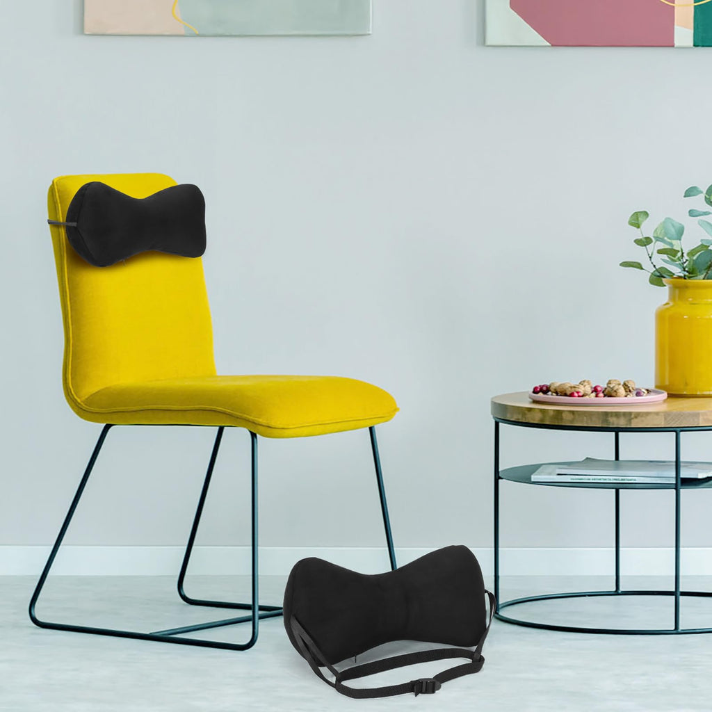 Chunful 1pcs Dog Bone Shaped Chiropractic Neck and Back Pillow for Cervical Support with Adjustable 37 Inches Strap Sofa Lounge Chair Pillow for Travel Home Use, 15 x 7 x 5 Inches (Black)