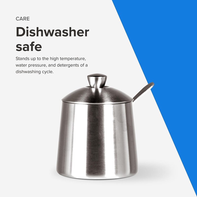 Frieling USA 18/10 Brushed Stainless Steel Sugar Bowl with Lid & Spoon - 10 oz Sugar Container & Dispenser with Pour Spout - Countertop Jar with Spoon Holder for Cubes, Packets & Condiments