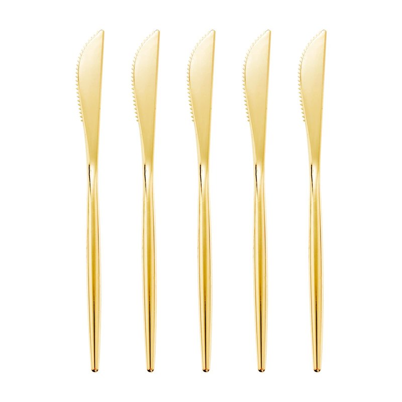 U-QE 60 Pack Gold Plastic Knives Heavy Duty - Solid and Durable Gold Disposable Silverware, Heavy Duty Plastic Cutlery Perfect for Parties, Weddings, Catering and Daily Use