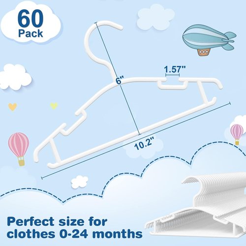 GoodtoU Baby Hangers - 60 Pack Plastic Clothes Hangers for Infants & Toddlers | White Color