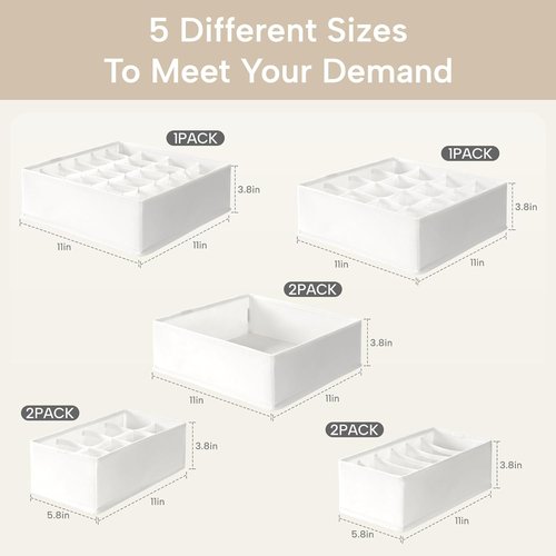 Criusia Sock Drawer Organizer - 8 Foldable Dividers for Baby Clothing, Underwear & Accessories | White