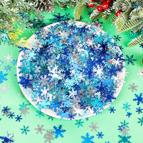 FOIMAS Blue and Silver Snowflake Confetti - 3.5oz Metallic Foil Sequins for Christmas & Winter Party Decor