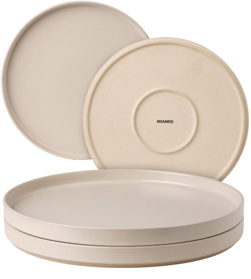 MIAMIO – Plates Set for 4 / Dinnerware Sets for 4 People, Beige Matte Stoneware, Dishwasher, and Microwave Safe – Sierra Collection (Light, Big Plates (4x))