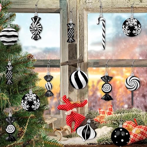 Fayoo 48pcs Black Candy Christmas Ornaments Set for Tree & Decor