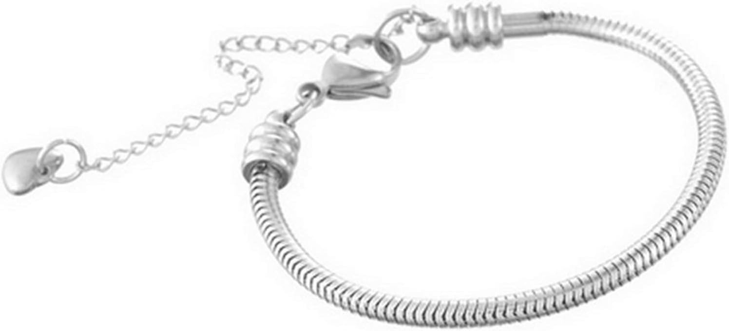 Skiennix Women's Snake Chain Charms Bracelet - Stainless Steel Love Memorial, 6 Inch