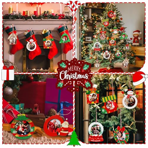 24 Pcs Christmas Wooden Picture Frame Ornaments - DIY Personalizable Holiday Decor