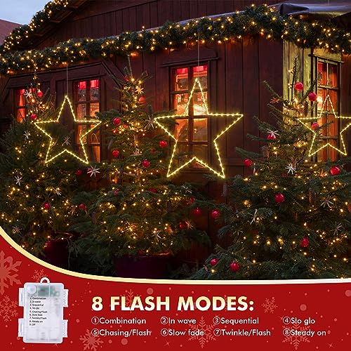 Marchpower 19-Inch Battery-Operated Christmas Window Star Lights with Timer - 70 LED Warm White Large Star Decoration - Indoor/Outdoor Wedding Party Home Décor - Star / 1