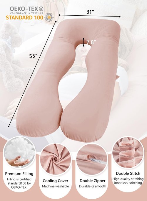 Meiz Pregnancy Body Pillow - U Shaped Cooling Maternity Pillow with Jersey Cover for Comfort