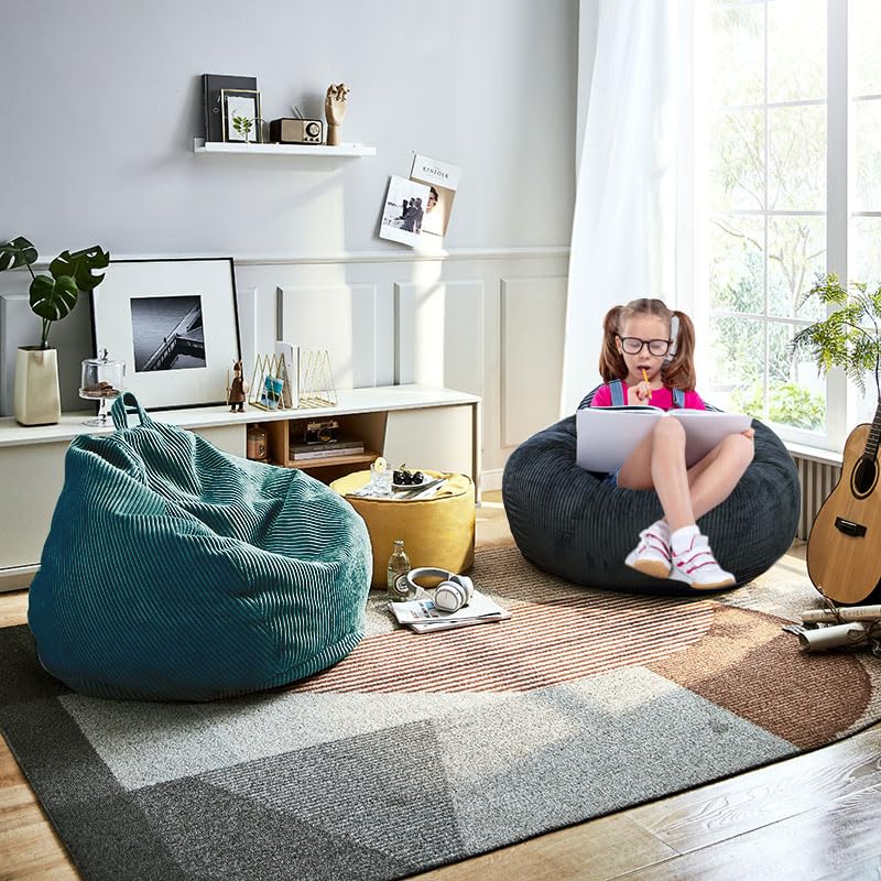 Faux Rabbit Fur Bean Bag Chair for Kids - Soft Memory Foam Floor Seat
