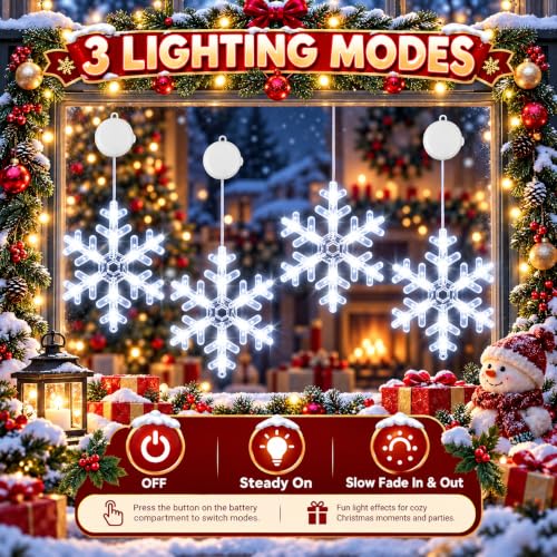 BHCLIGHT 3 Pack Cool White Snowflake Window Lights - Snowflake Christmas Decor