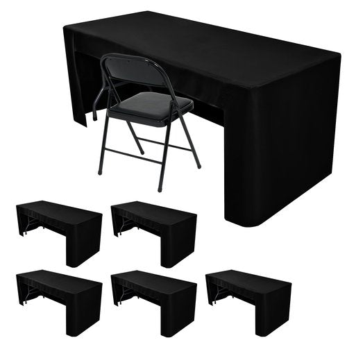 HolidayIdeas Black Open Back Fitted Rectangle Tableclothss for 8 Ft Table, 3-Sided Table Covers 96x30 Inch for Craft Fairs, Banquets, Trade Show Display, Black,6 Pcs