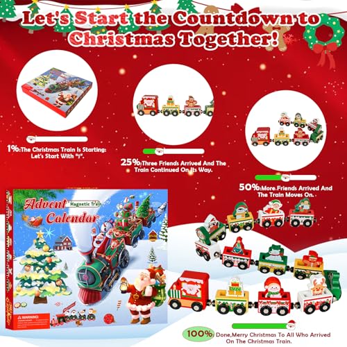 Magnetic Wooden Train Advent Calendar - 24 Day Christmas Countdown Set