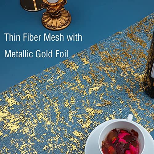 Metallic Gold Sequin Table Runner 11x108 Inch - 2 Piece Mesh Set