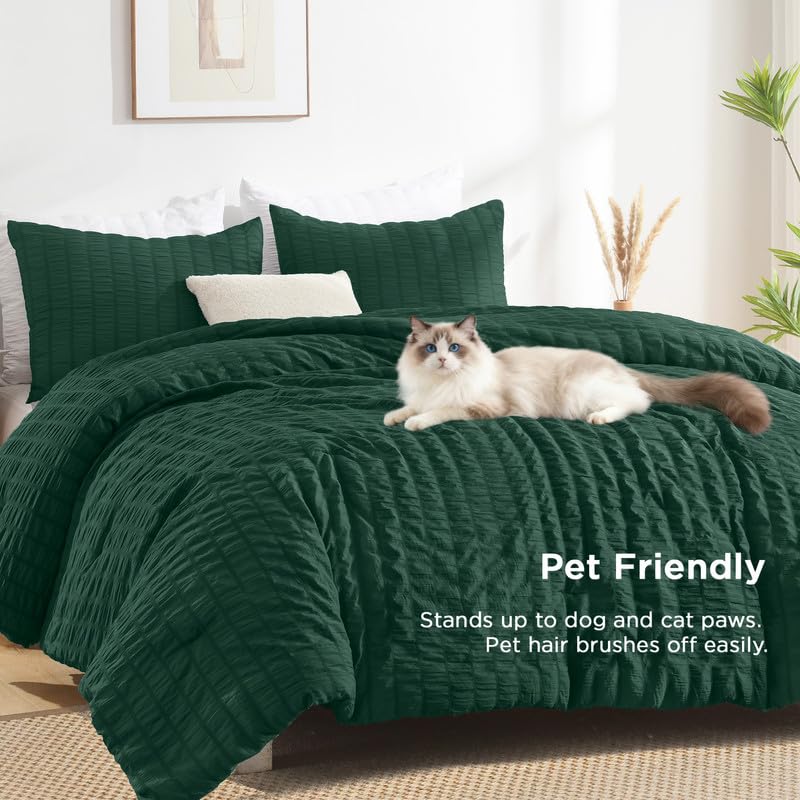 Dark Green Seersucker California King Comforter Set - 3 Pieces