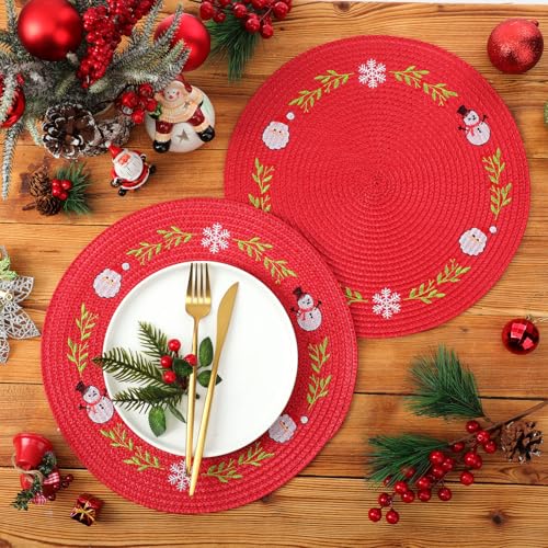 Remerry Santa Claus Christmas Placemats Set of 6 - Holiday Table Decor, Heat Resistant