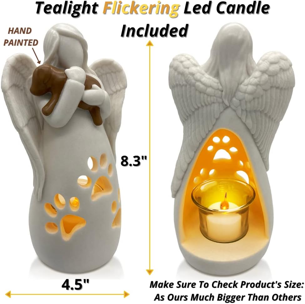 OakiWay Dog Memorial Gifts - Angel Candle Holder Statue with Flickering LED Light | Pet Loss Sympathy Gift