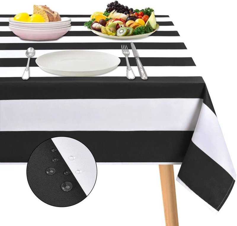 ASPMIZ Black and White Striped Tablecloth for Rectangle Tables, Geometric Stripe Waterproof Table Cloth for Kitchen Dining Room, Polyester Tablecloth Rectangle 60” x 104”