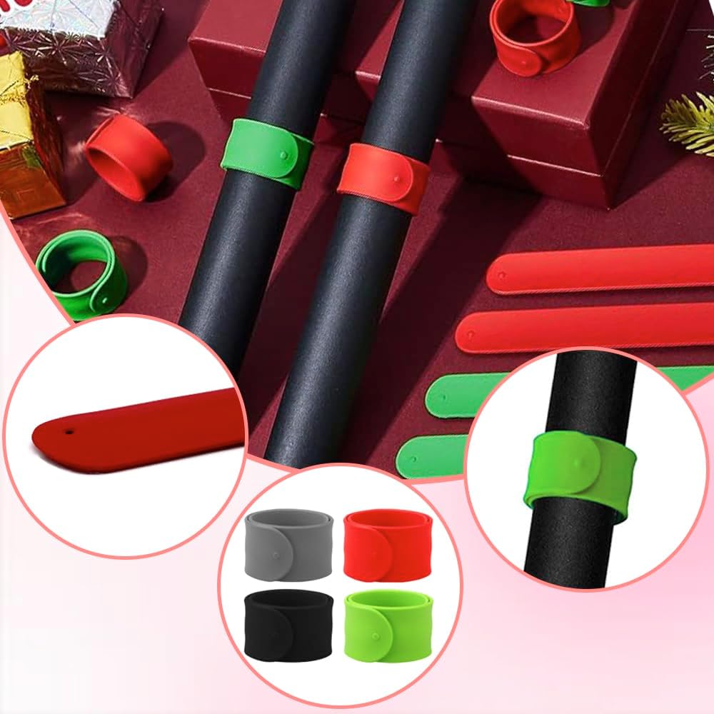 Skiennix Wrapping Paper Roll Holder - 12PCS Silicone Clamps & Metal Strips | 1 x 8.5 Inch for Gift Wrapping