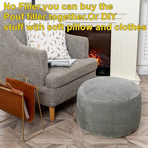 Unstuffed Fuzzy Pouf Ottoman Cover 20x20x12 Inch Foot Rest Storage Bag
