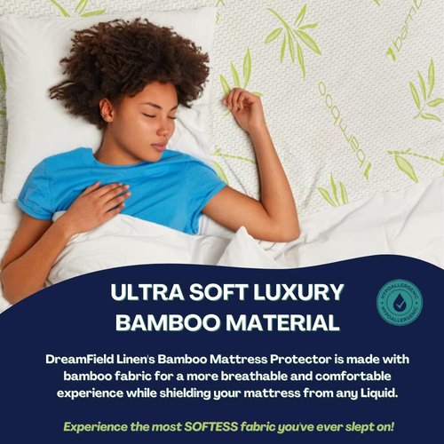 Bamboo Mattress Protector - 100% Waterproof Queen Size Cooling Cover | Ultra Soft Jacquard Fabric
