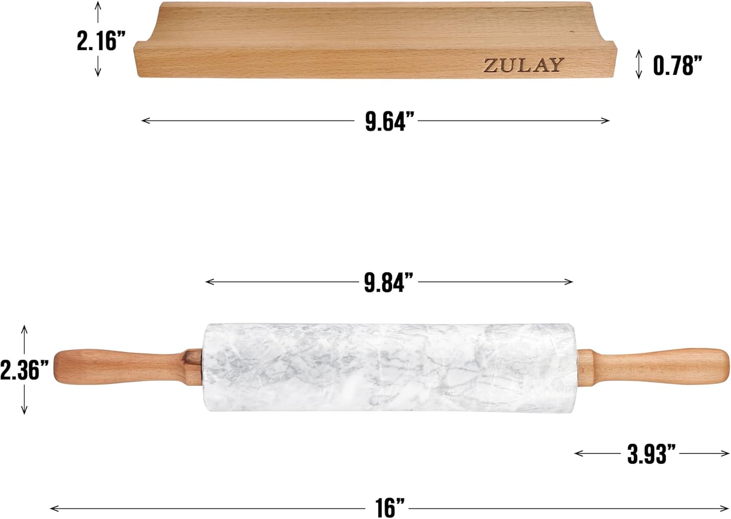 Zulay Kitchen Marble Rolling Pin - 17-Inch Polished Non-Stick Roller With Beechwood Handle | Ideal For Baking Pastries & Pizza