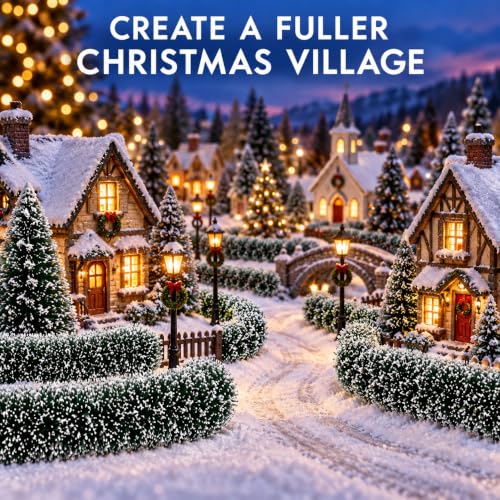VKQ 6 Pack Christmas Village Hedges - 14 Inch Flexible Snowy Sisal Borders