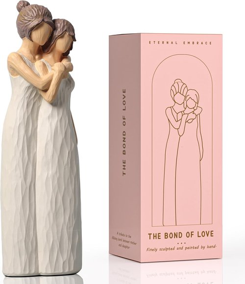 LCCCK Mother Daughter Figurines - Sentimental Gifts for Mom | 10.2in Cream Hugging Sculptures
