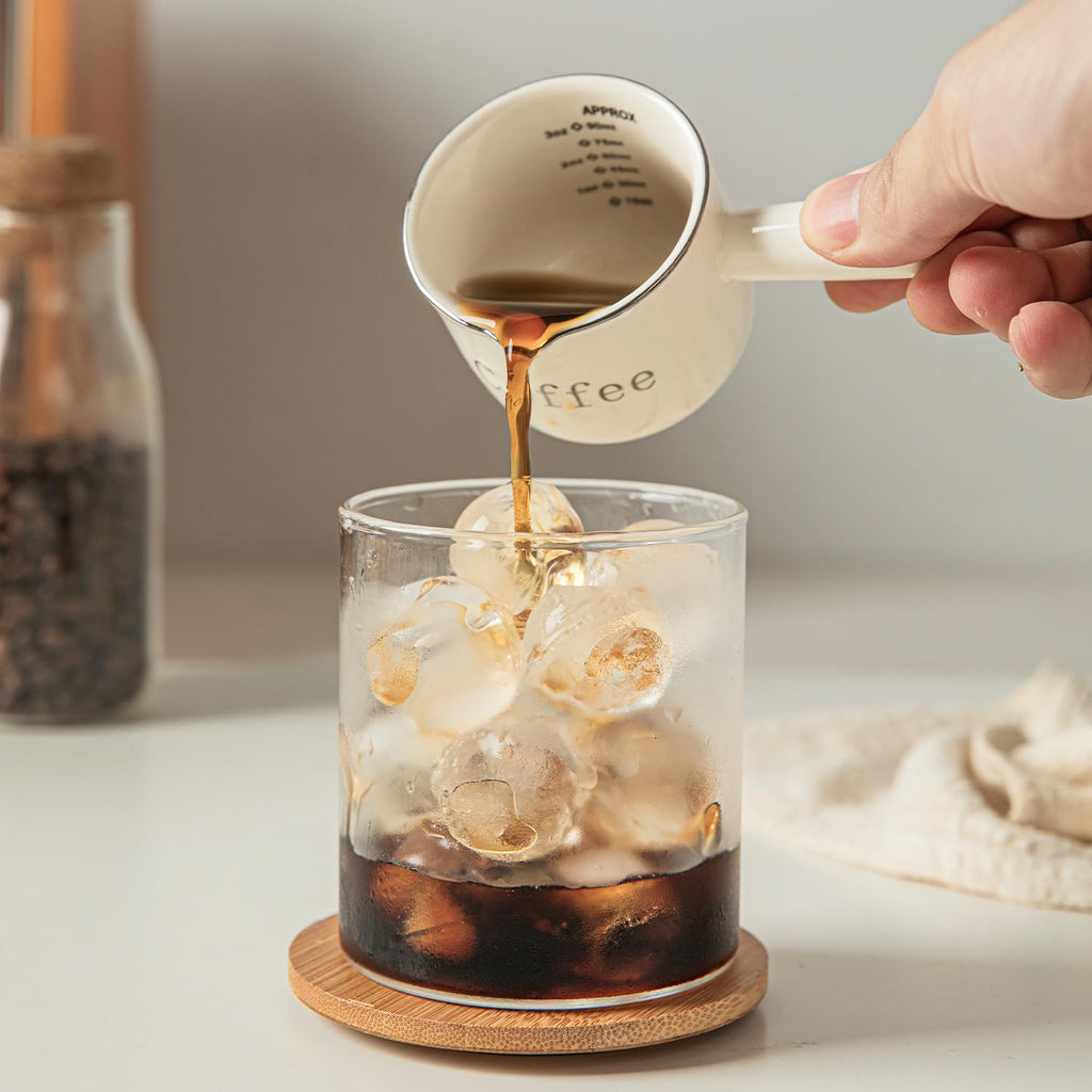 90ML Espresso Cups with Handle, Ceramic Espresso Shot Cups with V-Shaped Mouth, Coffee Measuring Cup & Pitcher for Espresso Making & Frothing, Ideal for Espresso Lovers