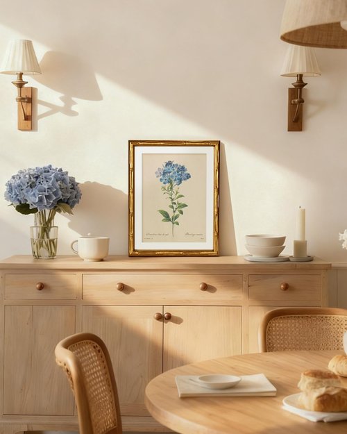 InSimSea Gold Bamboo Framed Canvas Wall Art - Vintage Blue Botanical Prints | Antique Picture Frame, 11x14 Inch