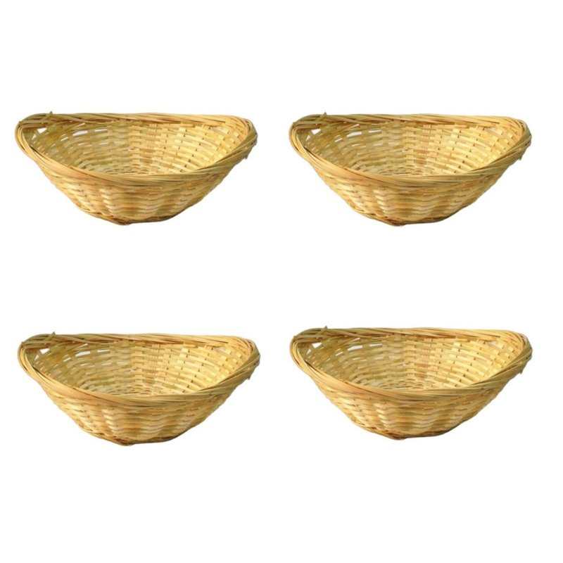 LONG XIN SERIES 4 Pcs 8.8"x6.7"x2.5" Bamboo Basket Tray Oval Display Bamboo Handmade Basket for Kitchen Organization Stackable Storage