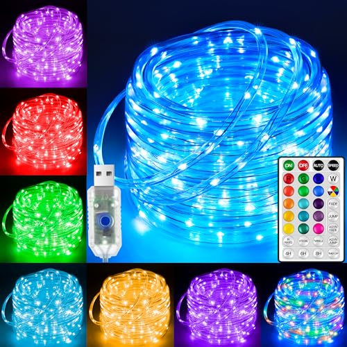 33ft LED Rope Lights, Color Changing Flexible String Lights with Remote