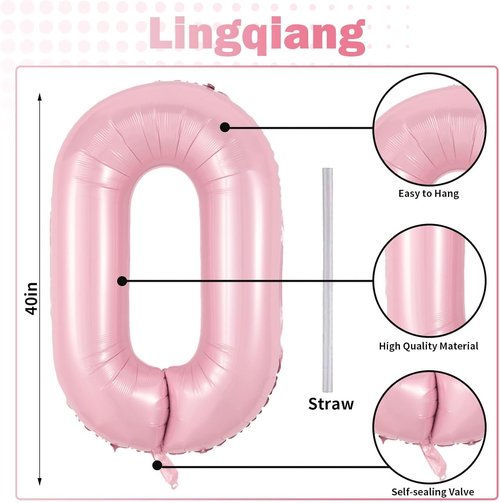 40" Pastel Pink Balloon Number 0 | Large Foil Pink Birthday Decoration for Girls & Women