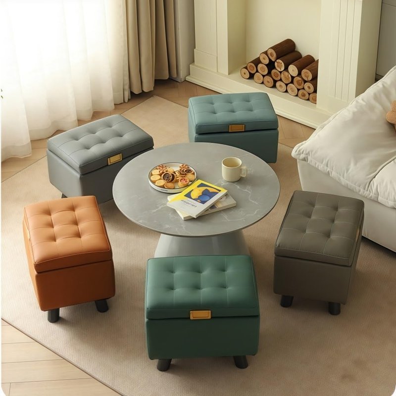 PTSZNGS Square Ottoman with Storage, Padded Shoe Bench with Lift Off Lid, Bedroom Footstool with Thick Wooden Legs for Living Room, Bedroom, Entryway(Gray)