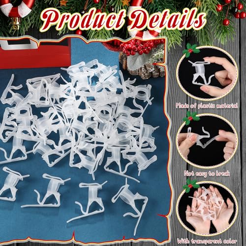 Geetery 100 Pcs Clear Christmas Light Gutter Clips - Reusable Light Mounting Clips