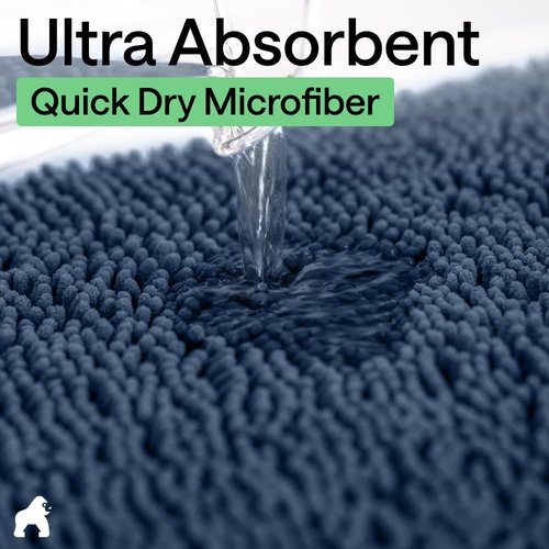 GORILLA GRIP Bath Rug Mat - Soft Absorbent Chenille | Quick Dry Microfiber, 60x17, Navy Blue