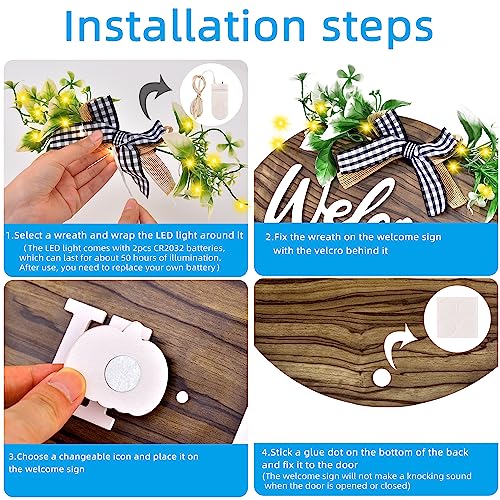 IDATOO Interchangeable Welcome Sign Brown Seasonal Wooden Front Door Decor