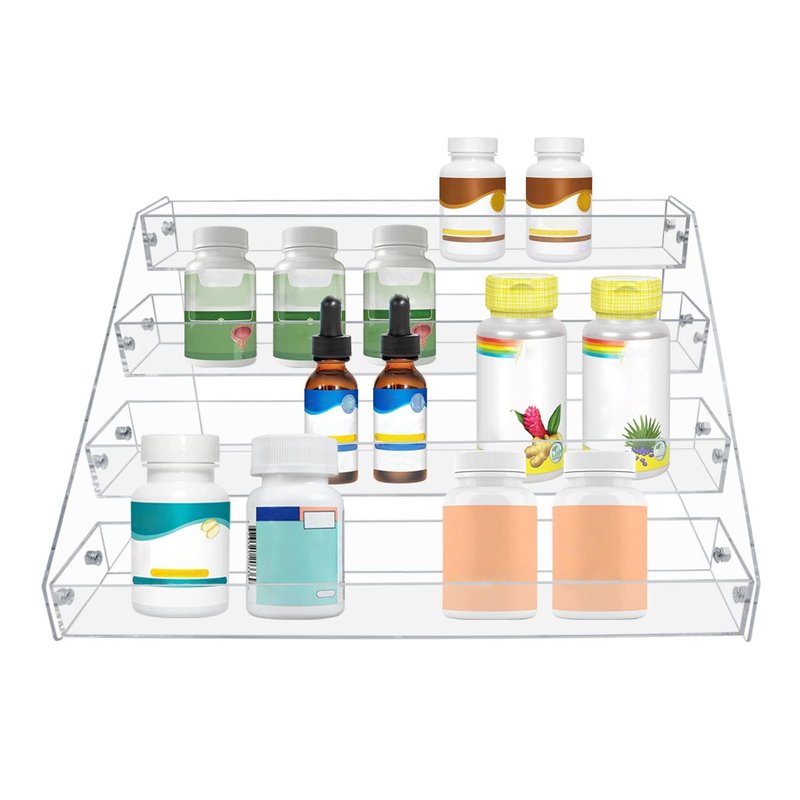 PMMASTO Tiered Spice Rack, Seasoning Organizer, Clear Acrylic Vertical Shelves Can Organizer for Countertop, Cabinet, Pantry, Kitchen Organization and Storage - 4 Tier