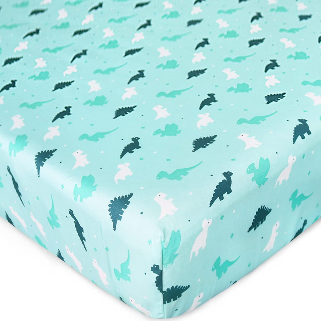 Skiennix Crib Sheets - Soft & Breathable Fitted 2-Pack for Standard Crib & Toddler Mattress | Dinosaurs & Ocean Design, 52'' x 28''