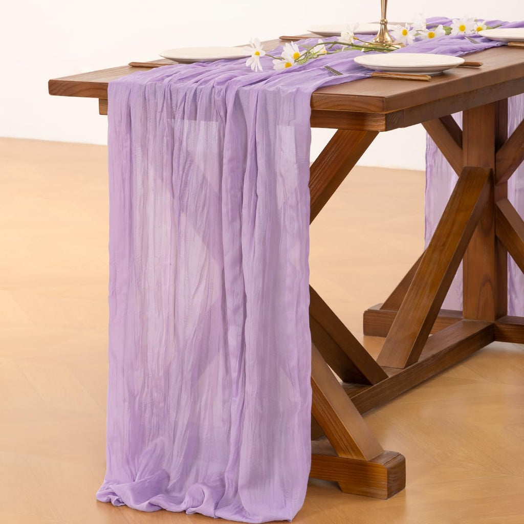 Socomi Lilac Purple Cheesecloth Table Runner - 120 Inch Boho Rustic Sheer Decor for Weddings & Events