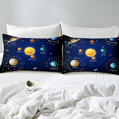 Erosebridal Kids Outer Space Comforter Set, Boys Starry Sky Galaxy Duvet Sets Full Size Planet Space Down Comforter for Girls Teens Adult Bedroom Decor, Solar System Cosmos Bedding Set, Blue Purple