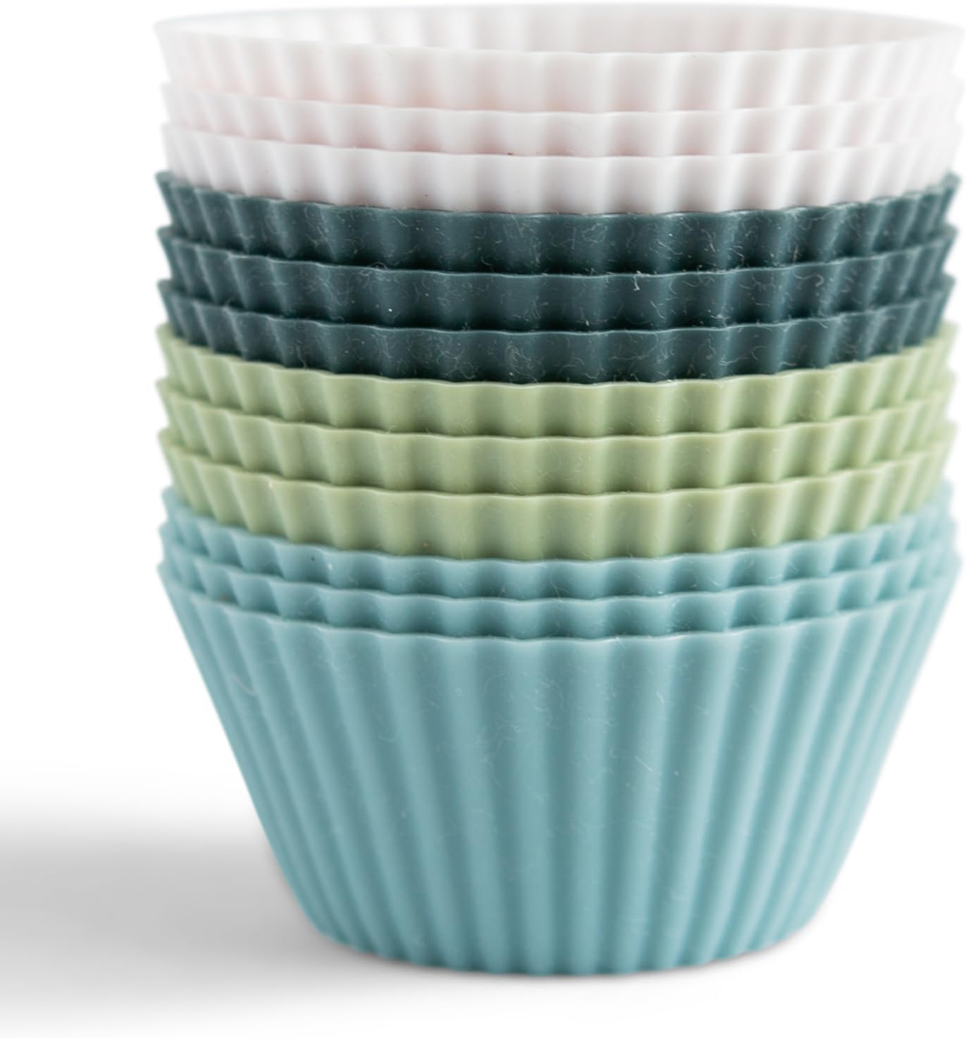 Skiennix Reusable Silicone Baking Cups - BPA-Free Muffin Liners | 12 Pack in White, Blue, Green