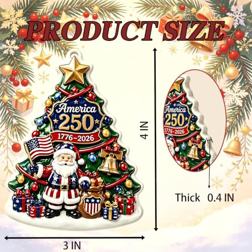 America 250th Anniversary Christmas Ornament - Patriotic Holiday Decor - Christmas Tree Decoration - 3D Hand-Painted Resin - Christmas Tree Variation