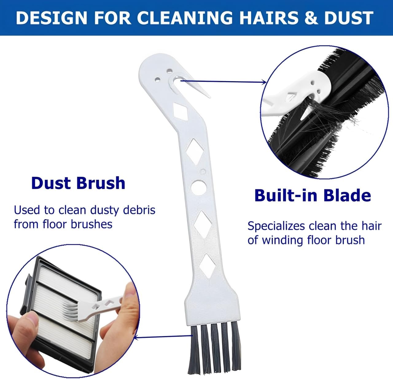 Skiennix Handheld Vacuum Cleaning Brush - Universal Tool for Hair, Pet Hair & Dust | 2 Pack
