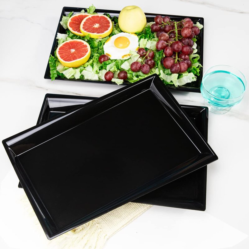 Supernal 12 Pack Black Plastic Serving Trays, 15"x10" PlasticTrays, Plastic Fast Food Tray, Heavy Duty Platters, Disposable Serving Party Platters Black，Party Serving Trays