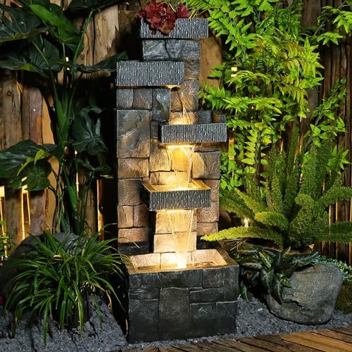 44.5-Inch 4-Tier Modern Floor Standing Water Fountain with LED Lights