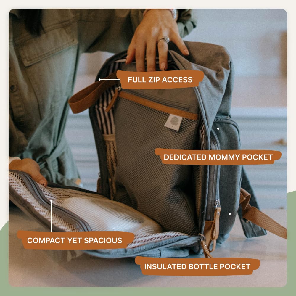 Parker Baby Diaper Backpack - Full Zip Diaper Bag with Insulated Pockets - Stylish Gray Design