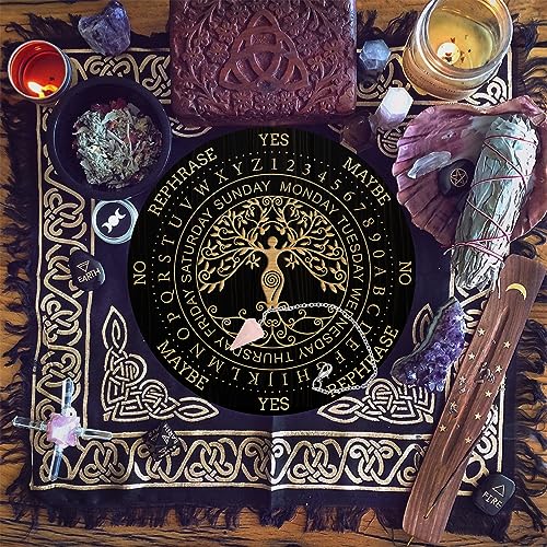 Wooden Pendulum Board Set with Crystal Necklace - Tree of Life Divination