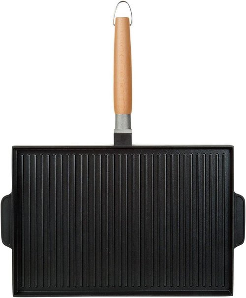 MasterPan Non-Stick Grill and Griddle Pan with Removable Handle, 15" (Innovative Series), black and Brown