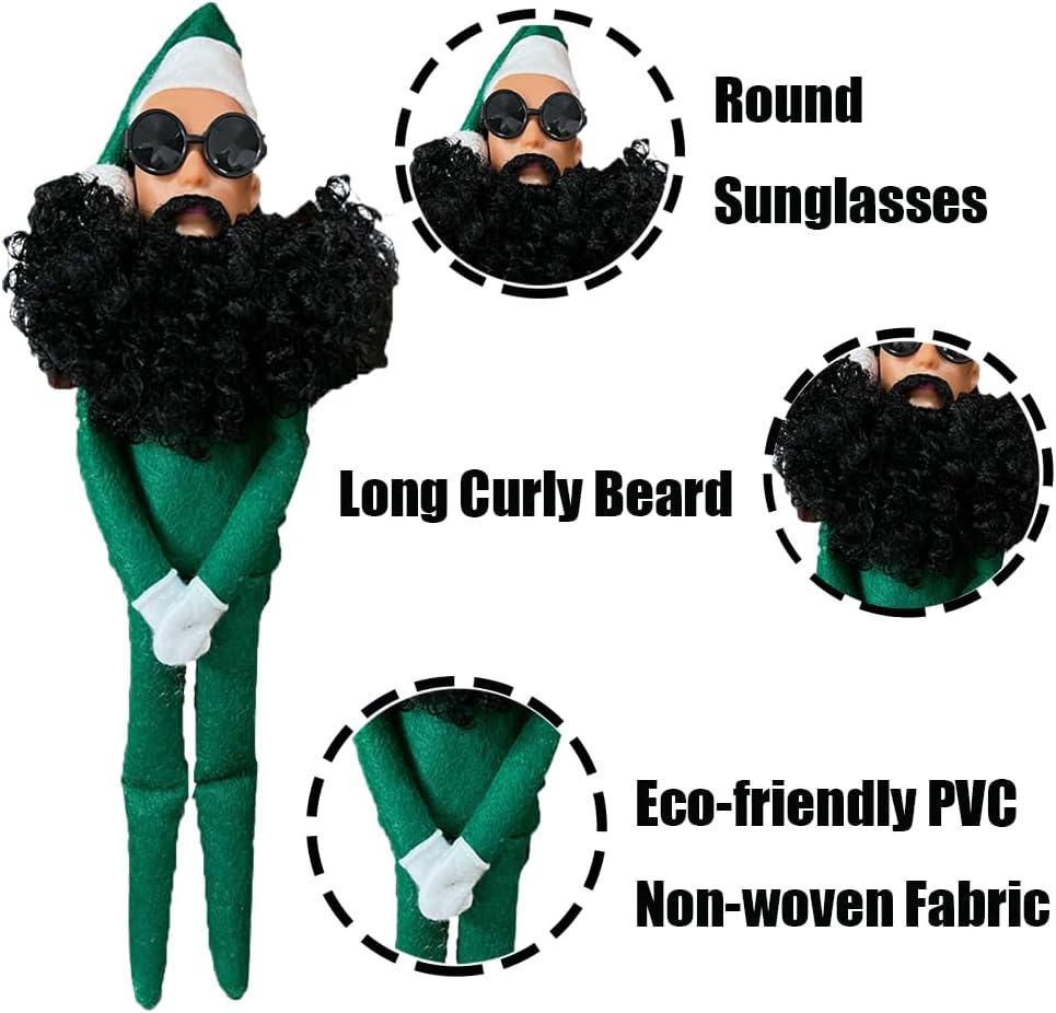Skiennix Christmas Elf Doll Plush Toy - Handmade Funny Elf with Sunglasses | Green Holiday Gift